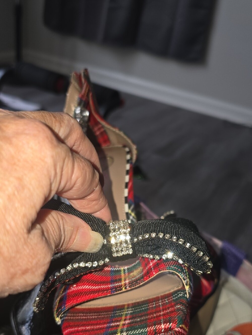 Betsey Johnson Red Plaid Jeweled Bow Leopard Block Heels - Picture 6 of 6
